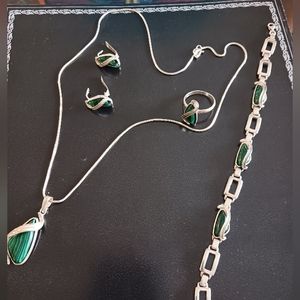 Sterling silver and malachite jewelry.